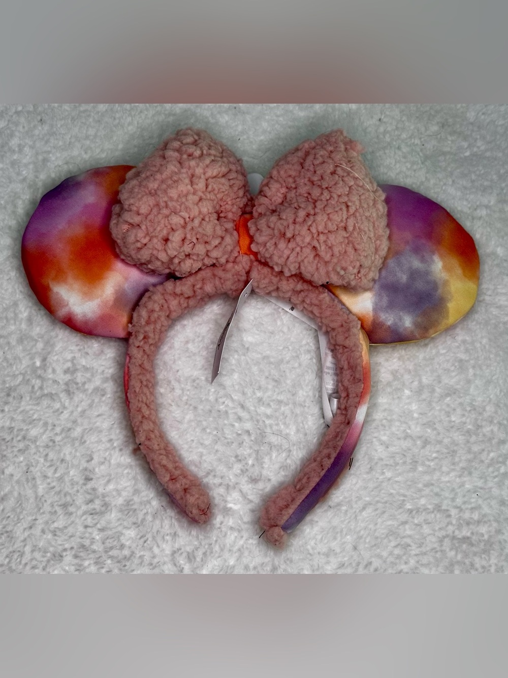 Disney Parks Minnie Mouse Ears Headband - Pink Tie Dye Pink Sherpa - NEW